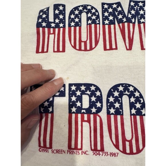 Vintage 90s Men's Welcome Home Troops USA Flag Ribbon T-Shirt XL Single Stitch - Picture 6 of 6